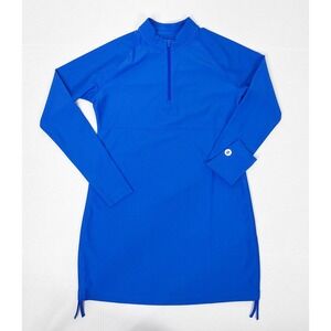 Coolibar Lawai Ruche Swim Shirt Swim Dress Womens Small Blue Long Sleeve UPF 50+